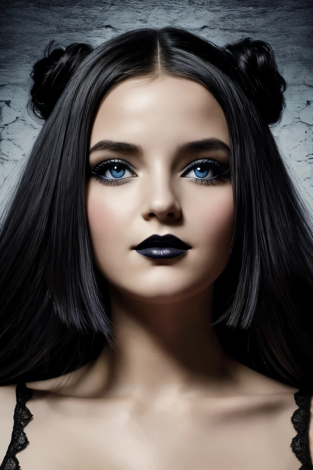 Fait une illustration d'une jeune fille aux cheveux noirs et aux yeux avec un reflet rouge obsédants, vêtue de dentelle noire et d'une robe fluide, elle se tient au milieu d'un réseau de toiles d'araignée enchevêtrées et de couleurs fanées, son expression étant un mélange de tristesse et de nostalgie. L'arrière-plan est une toile de nuances de bruns et de bleus délavés texturé et vieilli, avec une impression d'âge et de décadence. Aquarelle et encre à alcool, techniques mixtes, Lowbrow, Neo-Surrealisme pop style Mark Ryden et sombre, grunge et gothique style Burton.
Eclairage tamisé.Seins, Résolution Haute, Sourire, Résolution Haute, Récompensé plusieurs fois, Seins, Gros seins, Rendu 3D,