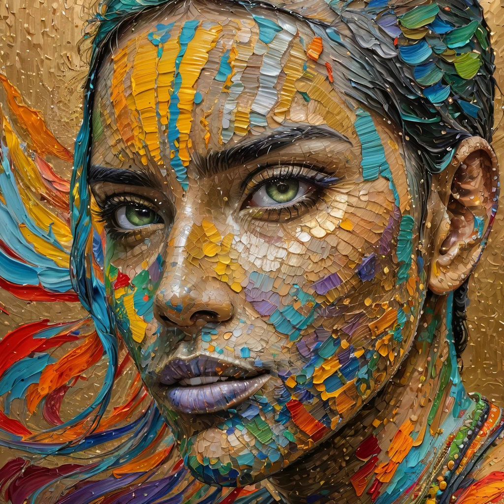 (Visionary artist, human-canvas fusion:1, body painted with strokes of experiences, eyes capturing colors of emotion, creating masterpieces in galleries of human expression.)