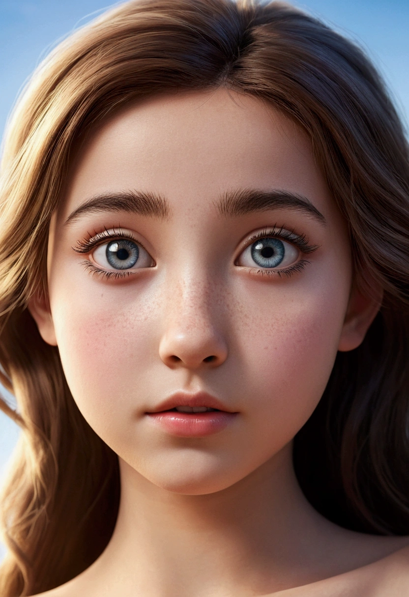 Create a image of front view of topless girl who is very very and most beautiful and have beautiful eyes and face in disney style