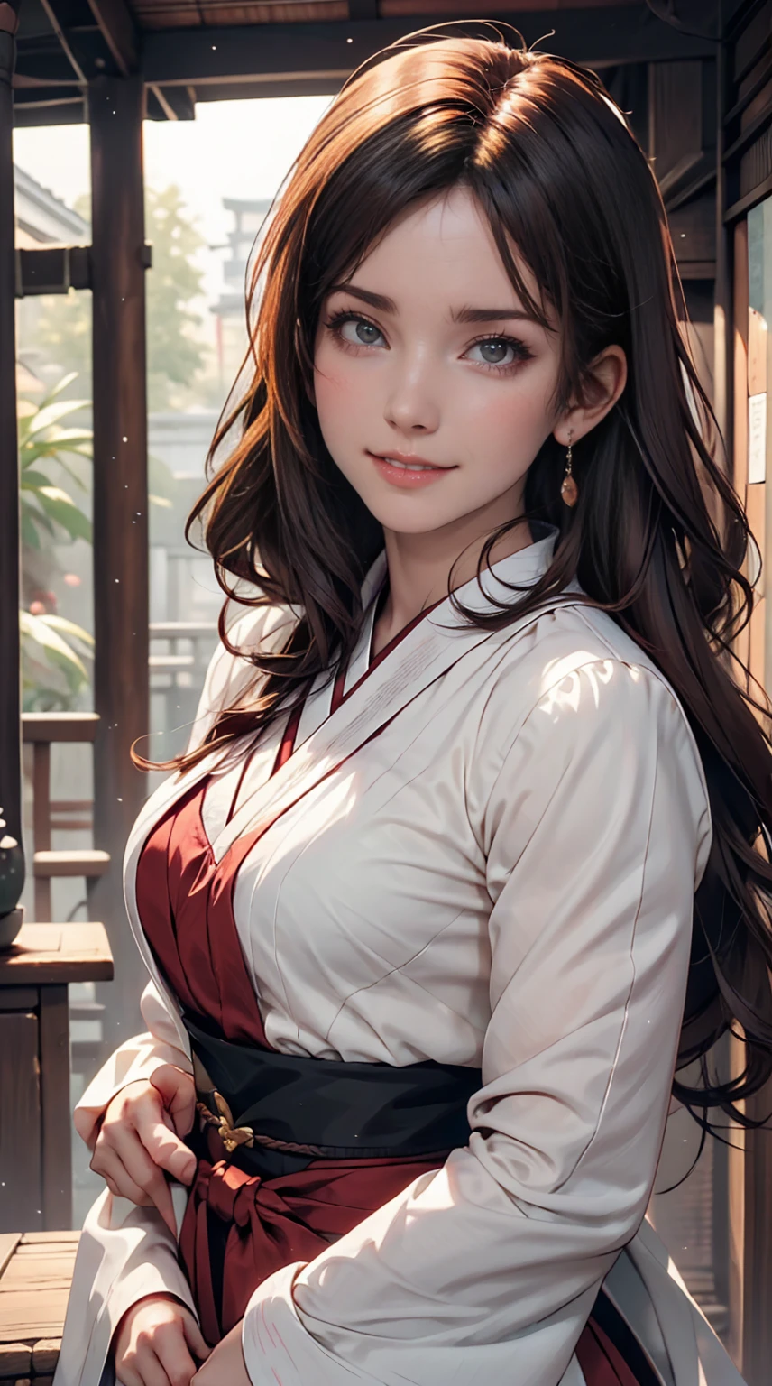 (1 girl:1.2), alone, Hime Cut,Traditional clothing of Japan, Red eyes,cartoon style, Joe Fenton, Expressionless black and white photo, camp, Undeserved, Bite, envy, Gust (Lovecraft),Calm, A kind smile, Wayne Barlow,, in gochuumon wa usagi desu ka? style, nostalgic