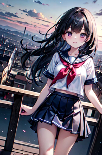 (masterpiece:1.3, Highest quality, Ultra-high resolution, Very detailed), (Realistic:1.1, photoRealistic:1.4), Beautiful illustrations, Perfect lighting,Written boundary depth, Beautiful detailsまでこだわった髪, Beautifully detailed face, Beautiful details, Beautiful clavicle, Beautiful body, Beautiful and juicy breasts, Beautiful thighs, Beautiful legs, View your audience, 1 person,Perfect Face, (Perfect Anatomy, Anatomically correct), Cute and symmetrical face、Baby Face、((Shiny Hair)),(Beautiful views),(Outdoor, Blurred night cityscape),(かわいいsmile, smile)、Sexy Body、(masterpiece),(Highest quality:1.3),8k,Very clear,(Ultra-realistic), One Girl,Wide Shot,((Large Breasts)),Wide Hips,Beautiful legs, Captivating woman、(masterpiece、Highest quality、Very detailedな)、((1 person))、((Long black hair blowing in the wind))、black eye、((とてもLarge Breasts))、((((Japanese school girl uniform))))、(((Raise your arms high and jump)))、((I can see your pants))、(((Skirt fluttering in the wind)))、Cowboy Shot、