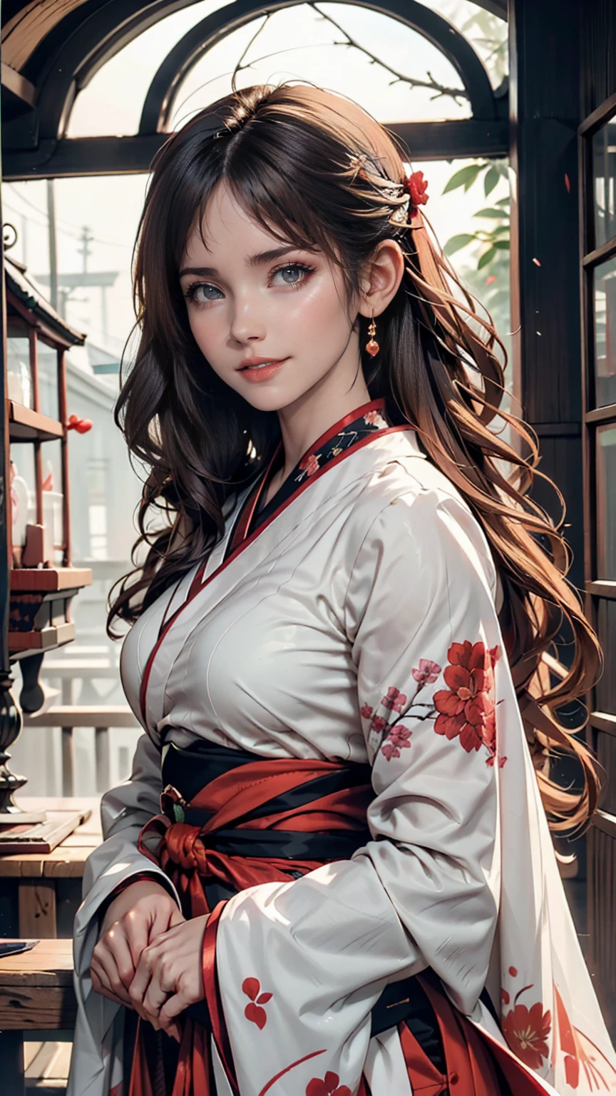(1 girl:1.2), alone, Hime Cut,Traditional clothing of Japan, Red eyes,cartoon style, Joe Fenton, Expressionless black and white photo, camp, Undeserved, Bite, envy, Gust (Lovecraft),Calm, A kind smile, Wayne Barlow,, in gochuumon wa usagi desu ka? style, nostalgic