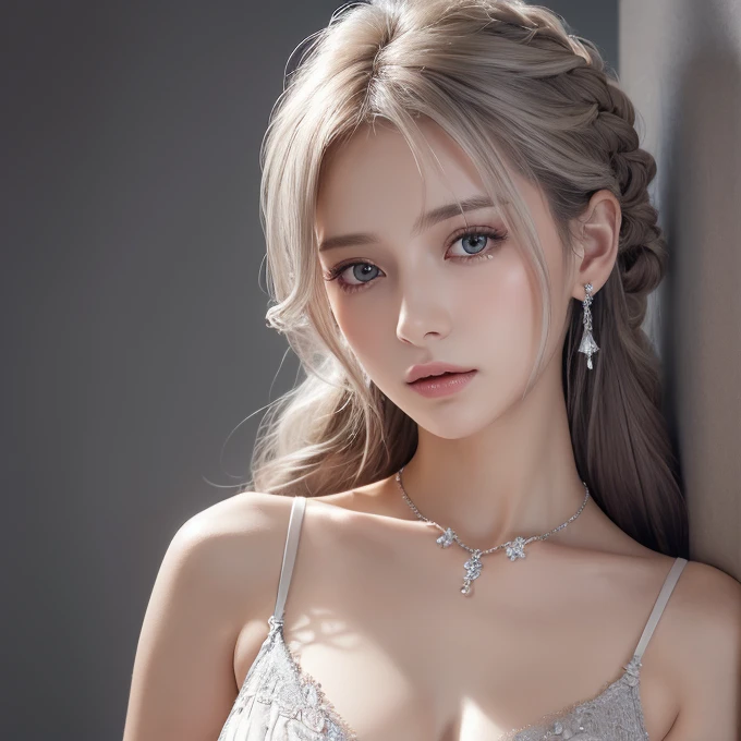 The ultimate nude sculpture, (((Very elegant and beautiful, Perfect detail, Very detailed))), whole body, The most detailed girl, Written boundary depth, 美しく詳細なwhole bodyと完璧な胸と乳首, Thin legs, 1 girl, 18-year-old, Long Hair, Spiked Hair, Gray and silver hair, Beautiful detailed hair, Perfect Face, Expressionless, Beautiful, detailed, deep eyes, Please open your mouth a little, Delicate arms and hands, Pale skin, Earrings, Beautiful and gorgeous necklace, Colorful background, HD background, Blurred Background, Very delicate and beautiful, masterpiece, (((Highest quality, Very beautiful 8K CG wallpaper))), (((Trendy hairstyles))),Underwear hanging out to dry in the background