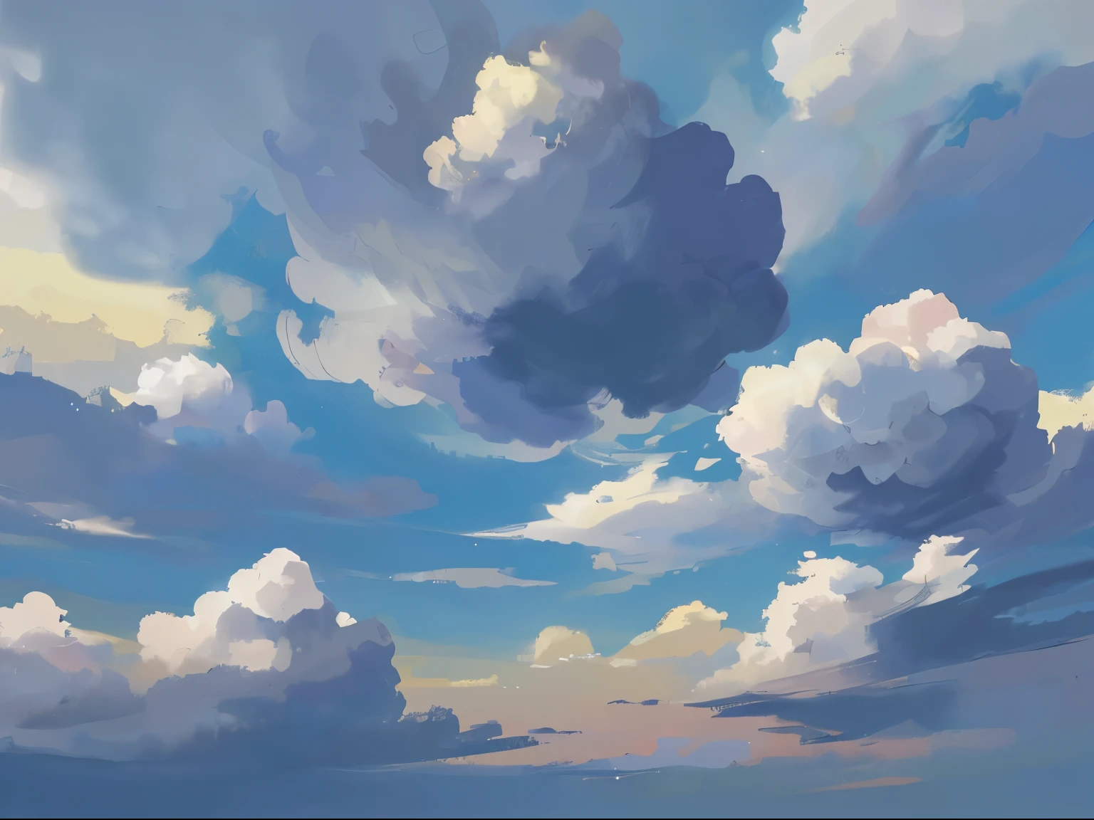 2d, anime, background only, only cloud sky, no character, dark cloud bg, simplified, no human, dim dark rainny, simplified cloud, few cloud
