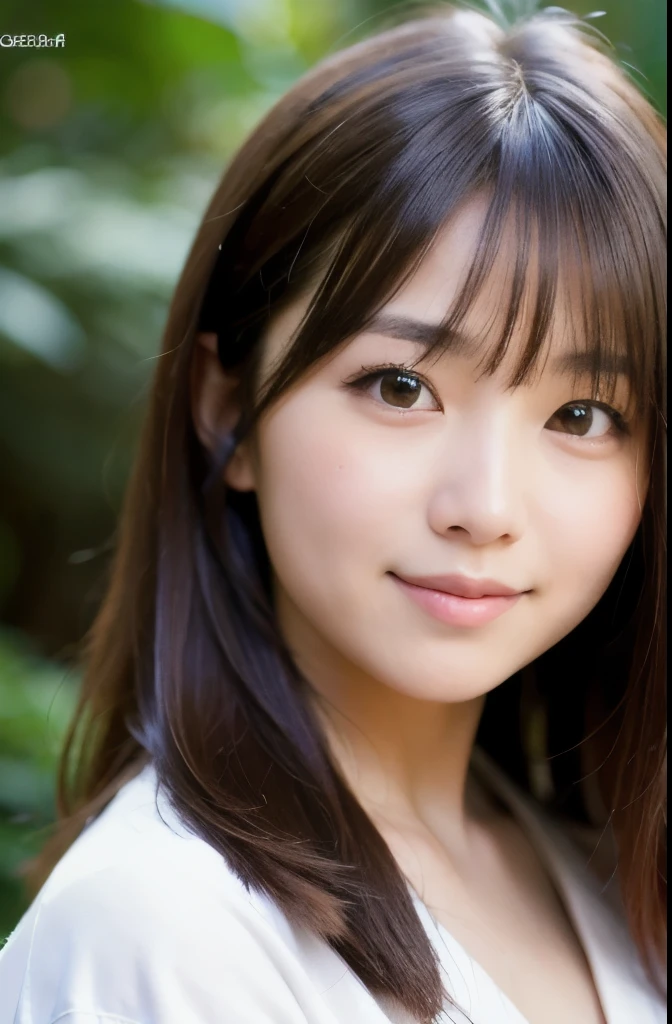 best quality, face focus, soft light, ultra high res, (photorealistic:1.4), RAW photo,(Shinozaki Ai),
1japanese girl, solo, cute, kawaii, smile, (pupil, lights in the eyes), detailed beautiful face, (busty),(high resolution detail of human skin texture),(long hair),(portrait), chest up, white traditional kimono, in the forest,