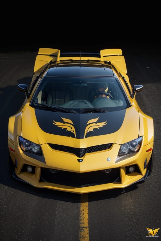 Make a dark yellow furry fox car from transformers decepticon with fox vinyl with fox decal with details of furry fox fur from tails the fox from sonic