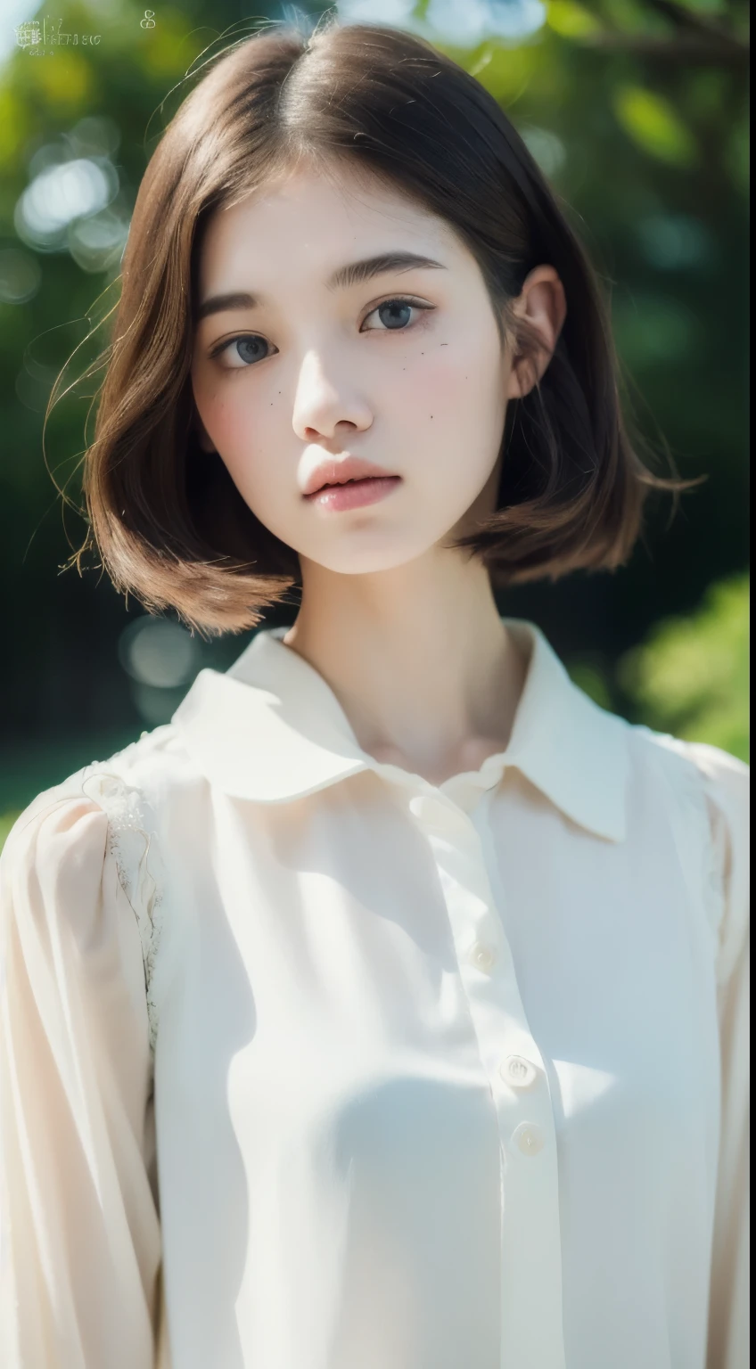 1 girl, (whole body), unknown , Detailed clothing, (Delicate illustrations:1.4),(Tabletop:1.0), (Highest quality:1.4), (Ultra-high resolution:1.2), (Realistic:1.4), (8k, RAW Photos:1.2), (Soft Focus:1.4), (18-year-old:1.3), (Sharp focus:1.4), (Renaissance art:1.4), Beautiful face in every detail, Highly detailed face, Detailed lips, Detailed eyes, double eyelid, (White collar blouse), Sit on
