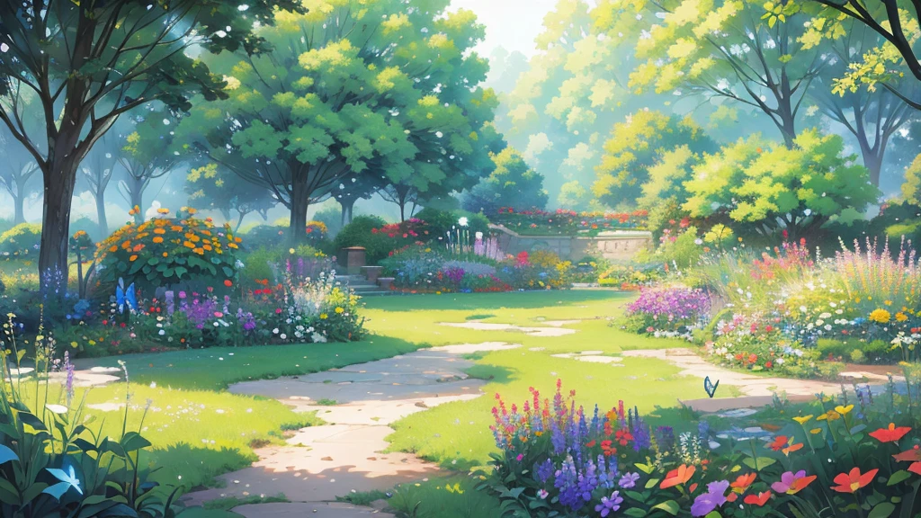 a beautiful vibrant colorful flower garden, dried flowers, sunlight, butterflies, high quality, detailed, photorealistic, masterpiece, 8k, hyper detailed, intricate, lush, verdant, serene, tranquil, peaceful, idyllic, gorgeous, stunning, sublime, enchanting, exquisite