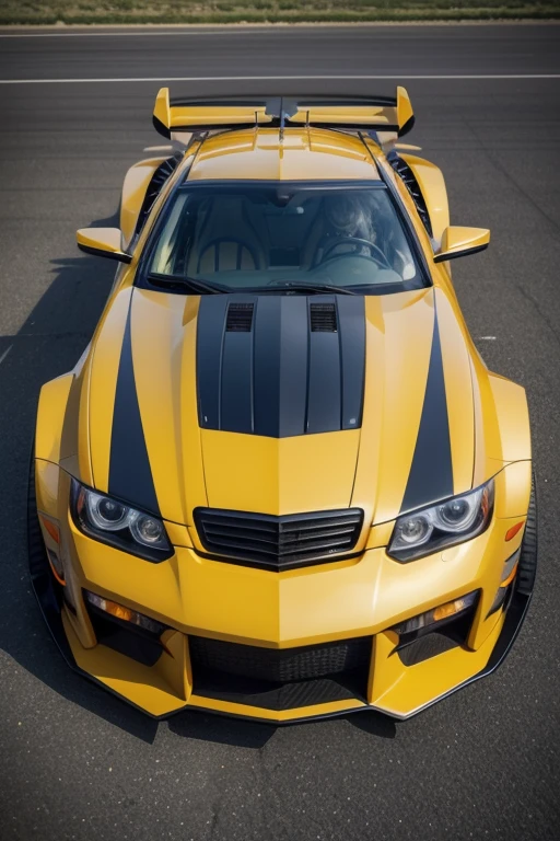 Make a dark yellow transformers decepticon furry fox plane car with fox vinyl with fox decal with furry fox fur details