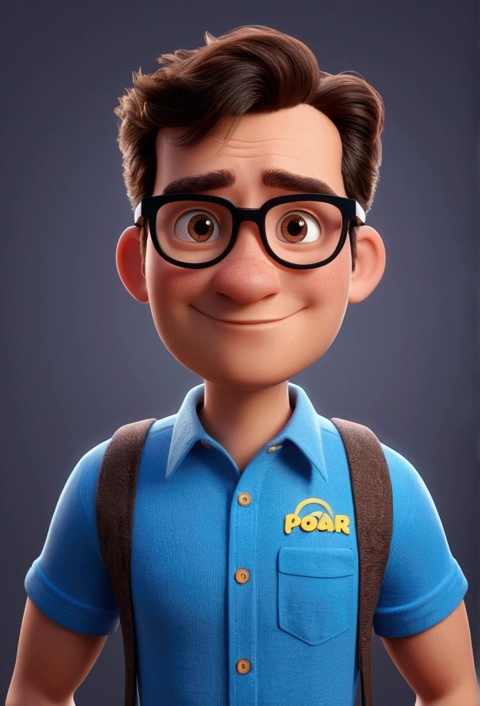 Cartoon character of a man with black glasses and a blue shirt, animation character, Caractere estilizado, animation style rendering, 3D estilizado, Arnold Maya render, 3 d render stylized, toon render keyshot, Personagem 3D, Personagem 3D, 3d rendering stylized, 3 d character render, personagem de desenho animado, Personagem de close up, Pose de personagem,  (Estilo Pixar) (master part:1.2) (Bokeh) (best quality) (pele detalhada) (textura detalhada) (8k) (argila) (Cinematic lighting) (sharp focus phone call in eair hold and angery 