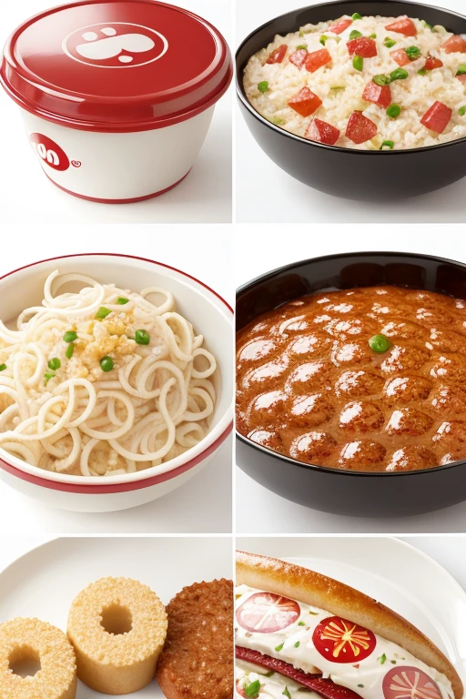 two simple but detailed standard images for Ifood.
white background pattern of food products With subtitles in Portuguese