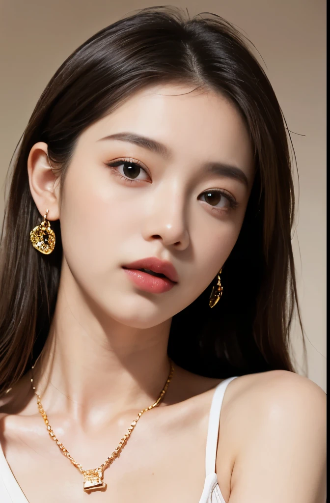 (masterpiece:1.3), (8 thousand, realistic, RAW photos, best quality: 1.4), (1 woman),(very sexy), (Beautiful makeover), (((유난히 아름다운 realistic 얼굴))), (((Create a slim and beautiful body))), (long eyelashes), (double eyelid), (Brown hair, parted, long hair:1.3), (아름다운 parted스타일), (Realistic and truly beautiful and delicate eyes), (((beautiful and big breasts))), (realistic and beautiful skin), (absurd), (attractive), (ultra high resolution), (extremely realistic), (very detailed), (golden ratio), (necklace), (earring), (So beautiful and sexy), (((beautiful eyes))), (((high nose))), (((small nostrils))), (((beautiful mouth))), (((beautiful mouth술)))