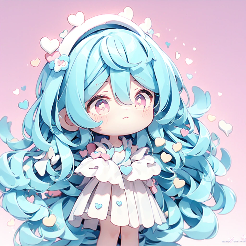 chibi girl in a kawaii style, hearts, soft, colorful, delicate, expressive, textured, sharp, cyan and pink,