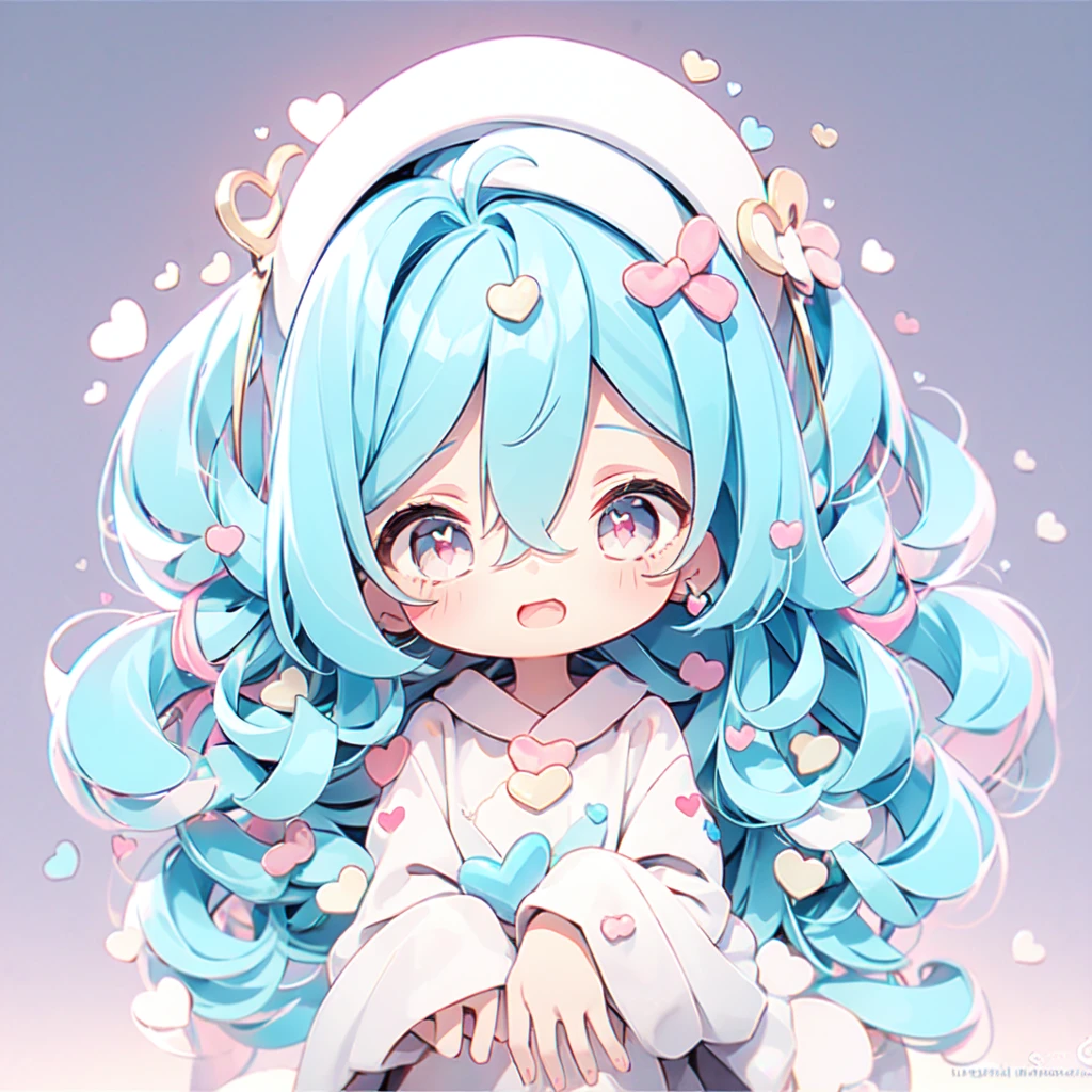 chibi girl in a kawaii style, hearts, soft, colorful, delicate, expressive, textured, sharp, cyan and pink, 