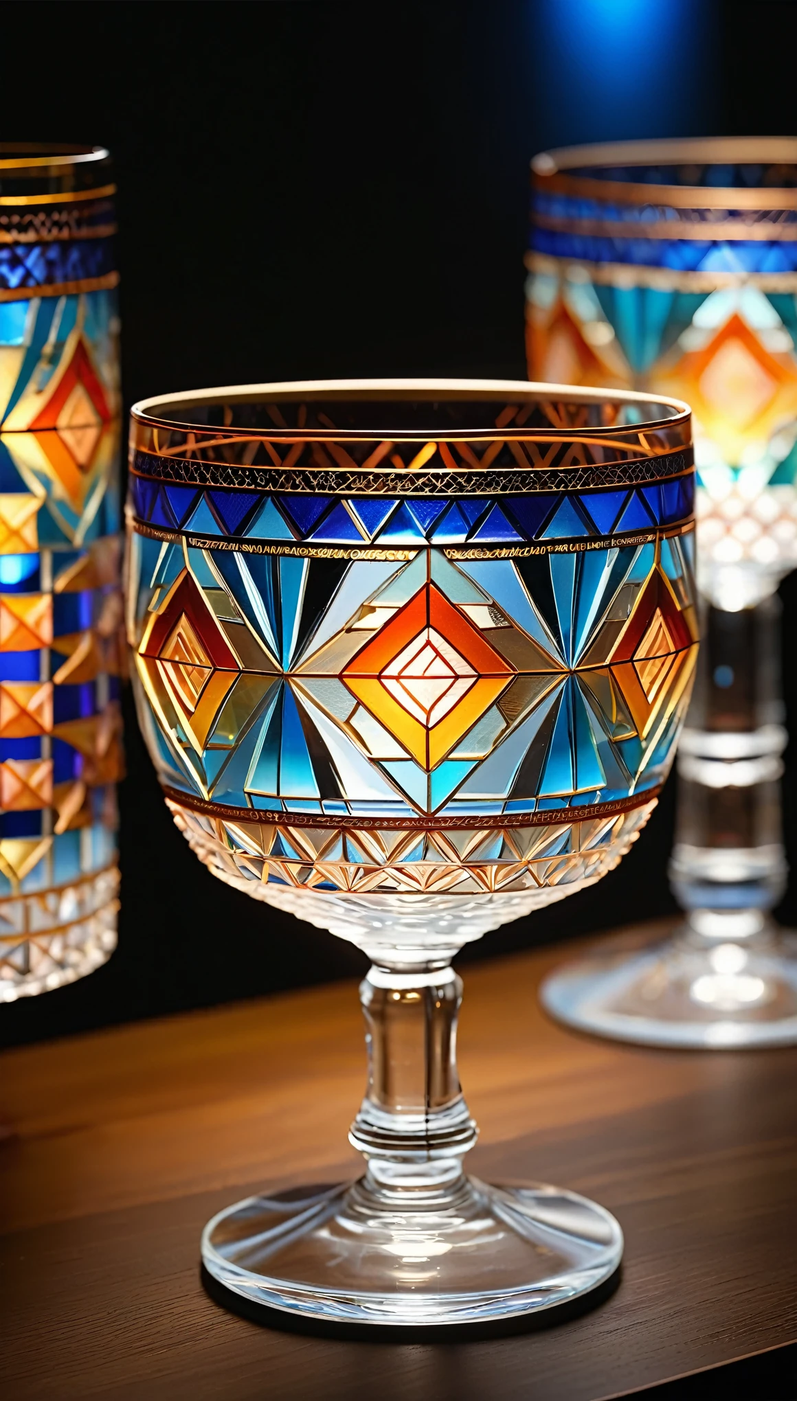 (masterpiece:1.2, Highest quality,Highest quality,Very detailedな:1.2),(Very detailed),8k,(Realistic),(RAW Photos:1.2),Elaborate photos,8k,wallpaper,(Calm indirect lighting),(Written boundary depth),Beautiful glassware on display,(A glass with a beautiful geometric pattern reminiscent of a kaleidoscope),(Beautiful glass made with traditional Japanese crafts)