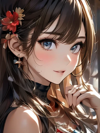 (Highest quality, High resolution, masterpiece :1.3), Beautiful woman, Slim figure, Dark brown hair, Summer attire, Highly detailed face and skin texture, Detailed eyes, double eyelid、