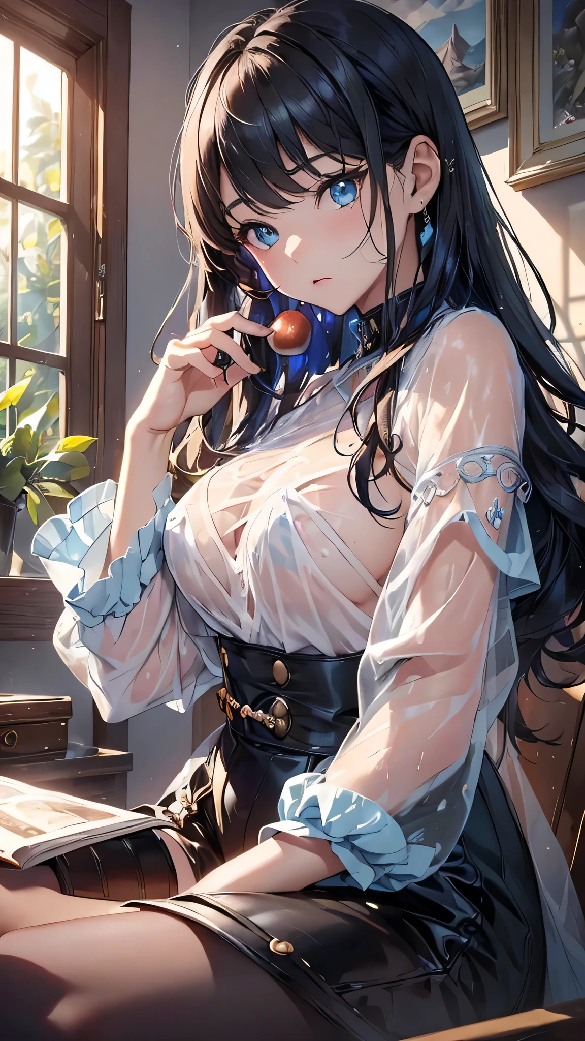 最high quality、Best image quality、masterpiece、With a girl((cute、、Best Bust、Medium Bust、Beautiful Blue Eyes、Spread your chest wide,Black Hair、Disheveled Hair、thin、Highest Valley、My whole body is wet、Have a cider、See-through shirt))high quality、Beautiful art、background((universe)),Tabletop、Exquisite design、Visual Arts、Written boundary depth、Best lighting、Highest detail、8k