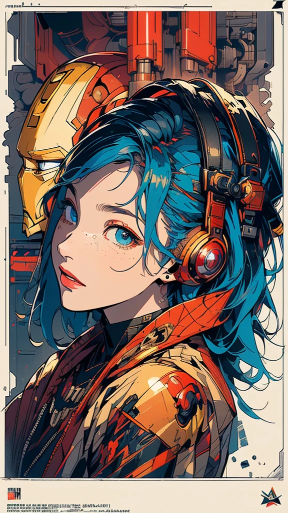 (((masterpiece, highest quality))),(((solo:1.2))),(((1girl:1.2))),32k wallpaper, very detailed, poster, vintage science fiction,(((((geometric cinematic movie poster))))), ((bauhaus)),(shape),(((abstract))),(mid century modern),(((((portfolio))))),(((((Close-up))))),(((((bust up))))),((((more various angle)))),((((highlight)))),((((heterochromia)))),(((complete. detailed face))),((((Extremely talented)))),(((((most complecated futristic machine))))),(Colorful color scheme),(((detailed unlimited complete equipment : headphone like a rail gun))),(((((Absolutely simple background))))),(((Texture for people : grunge))),(((iron man)))