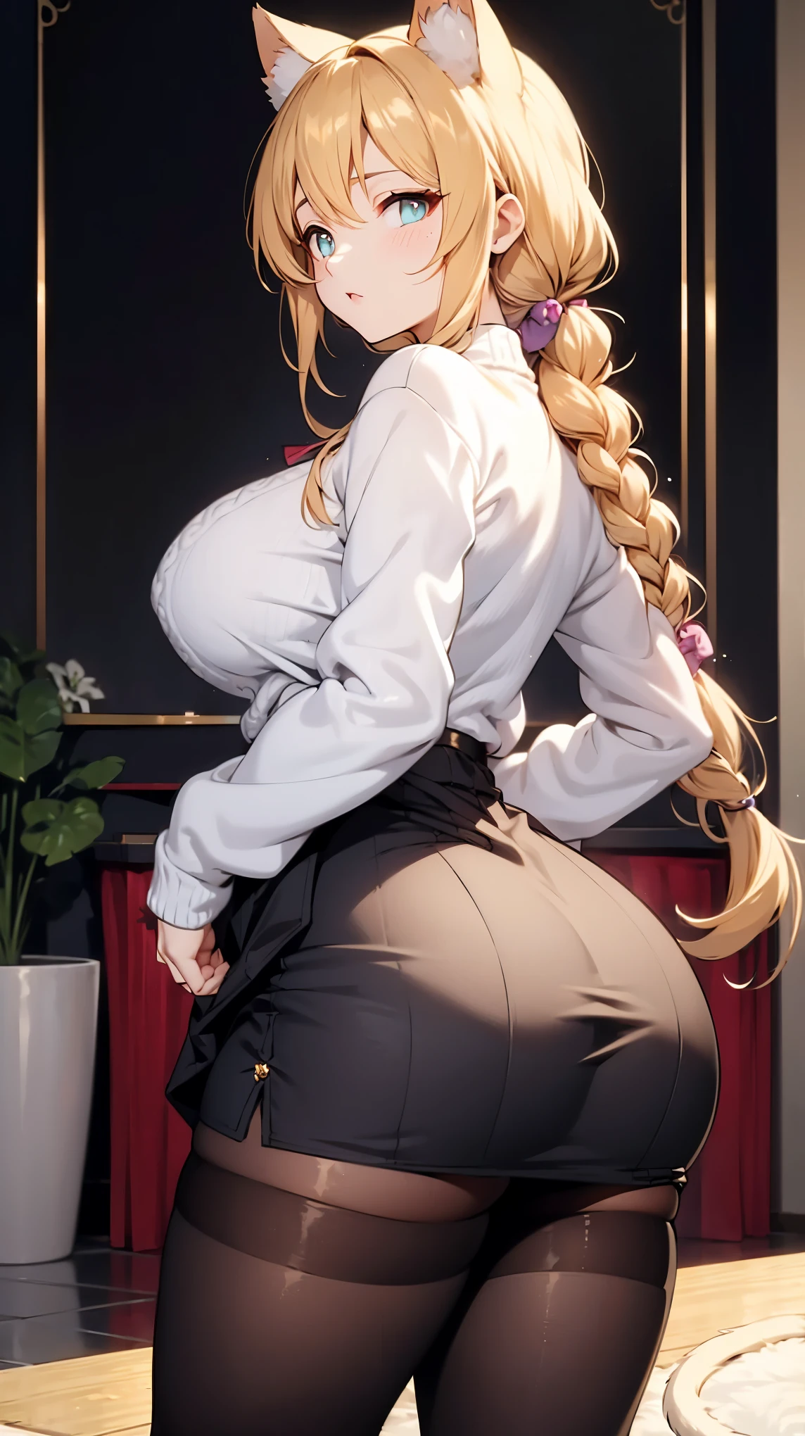 Married Woman,Mrs,Mature woman,温柔cute,Long hair,braid,金色Long hair,braid,金发Long hairbraid,cute,Indoor background,Cat ear,金色Cat ear,金色Cat ear,hairy,Married Woman风格,maternal,sweater,sweater,Hip skirt,Hip skirt,tight skirt,Silk socks,Tights,Big Ass,Big butt,Meat buttocks,Fat thighs,Big breasts,Large breasts,Huge Breasts,Fat Breasts,Thin waist,Royal sister,Body Positive,Body Positive,Close-up above the waist,Body Positive