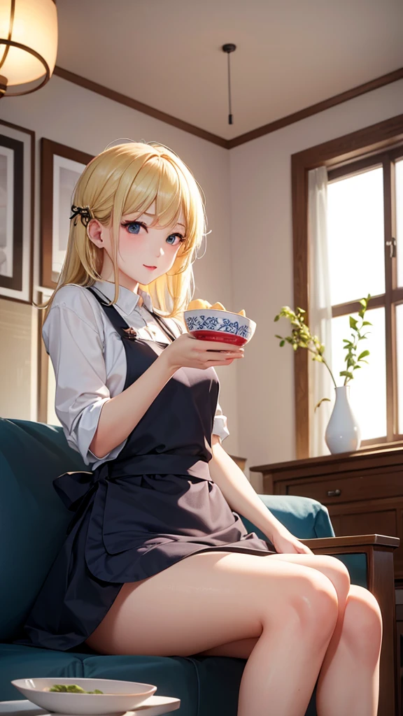 Hey Blonde、indoor、Sit on the sofa、Apron appearance、One Woman、sex appeal、