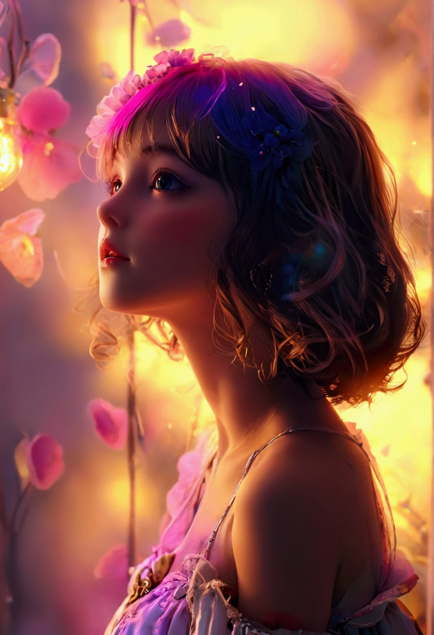 HDR,Ultra HD,8K, best quality, masterpiece, Very detailed, Studio Lighting, Physically Based Rendering, 1 Girl, Solitary,
 BJD Dolls, blush, Alice in Wonderland, dress, Girl，Brown long hair，curls，Shawl hair，Aho，Air bangs，Wearing high heels，Lovely，Female high school student，Round Face，Round face，Lively，Happy expression，Standing picture，whole body，Solid color background，Exaggerated Action