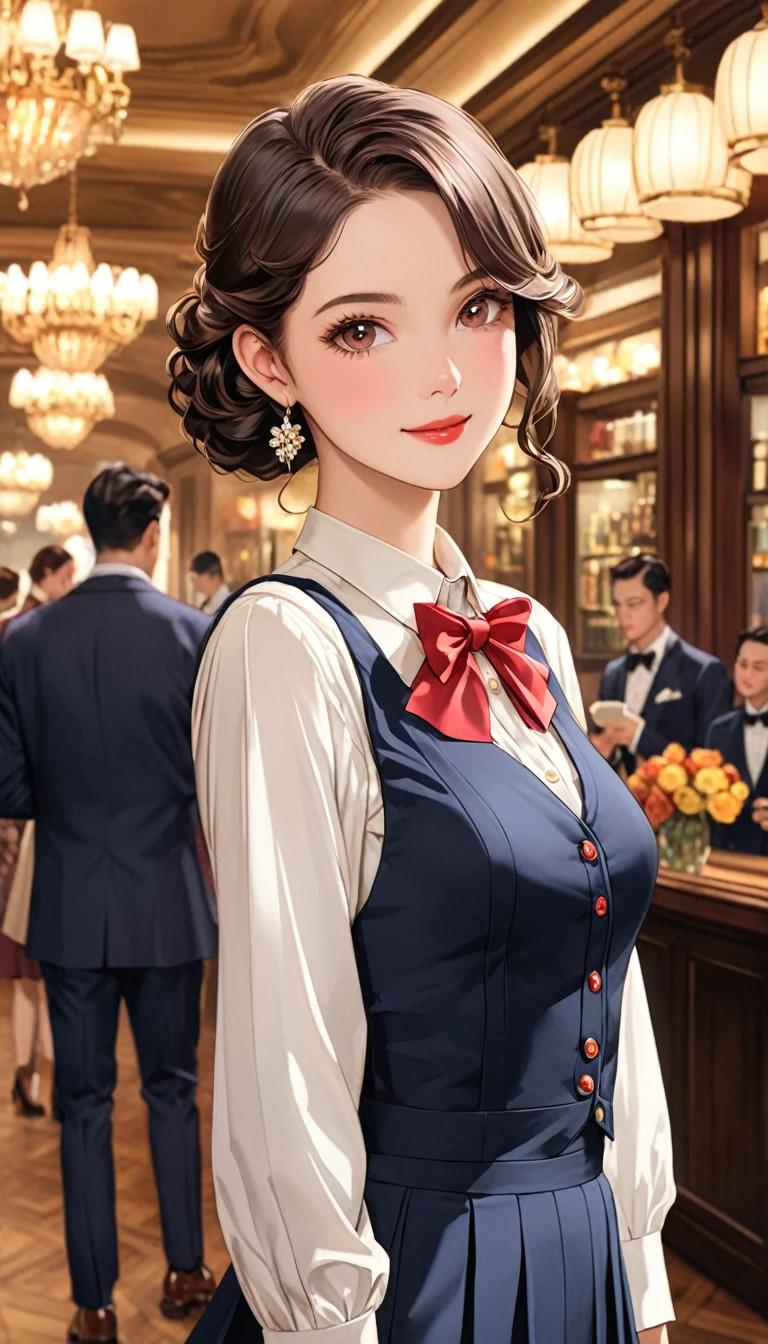 (Highest quality、masterpiece、High resolution、detailed), (Realistic skin texture:1.3), (detailedな目、Beautiful Face), One girl,, 3D Anime Real,, rtrophto1
break
//Fashion Vintage Chic,
Get retro vibes with a vintage chic outfit complete with bow tie and suspenders, Start with a tailored vest or waistcoat in a classic color like black., Navy blue, or charcoal grey, Pair with high-waisted pants or a pencil skirt for a sophisticated silhouette.。, Pair a crisp white button-down shirt with a colorful bow tie、Your individuality stands out。,
break
Layer on a pair of matching suspenders for a stylish and functional touch, Complete the ensemble with polished oxfords or loafers.、Wear your hair in soft waves or a sleek updo。, This vintage-inspired costume、Perfect for theme parties and cosplay events。, It embodies the timeless elegance of old Hollywood glamour.,
break