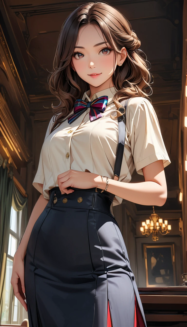 (Highest quality、masterpiece、High resolution、detailed), (Realistic skin texture:1.3), (detailedな目、Beautiful Face),  One girl,, 3D Anime Real,, rtrophto1
break
//Fashion Vintage Chic,
Get retro vibes with a vintage chic outfit complete with bow tie and suspenders, Start with a tailored vest or waistcoat in a classic color like black., Navy blue, or charcoal grey, Pair with high-waisted pants or a pencil skirt for a sophisticated silhouette.。, Pair a crisp white button-down shirt with a colorful bow tie、Your individuality stands out。, 
break
Layer on a pair of matching suspenders for a stylish and functional touch, Complete the ensemble with polished oxfords or loafers.、Wear your hair in soft waves or a sleek updo。, This vintage-inspired costume、Perfect for theme parties and cosplay events。, It embodies the timeless elegance of old Hollywood glamour.,
break