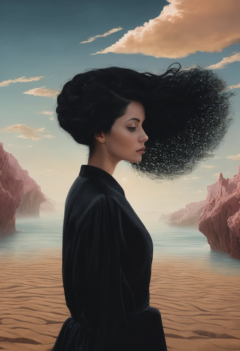 black hair, Surrealism, 8 K, super detail