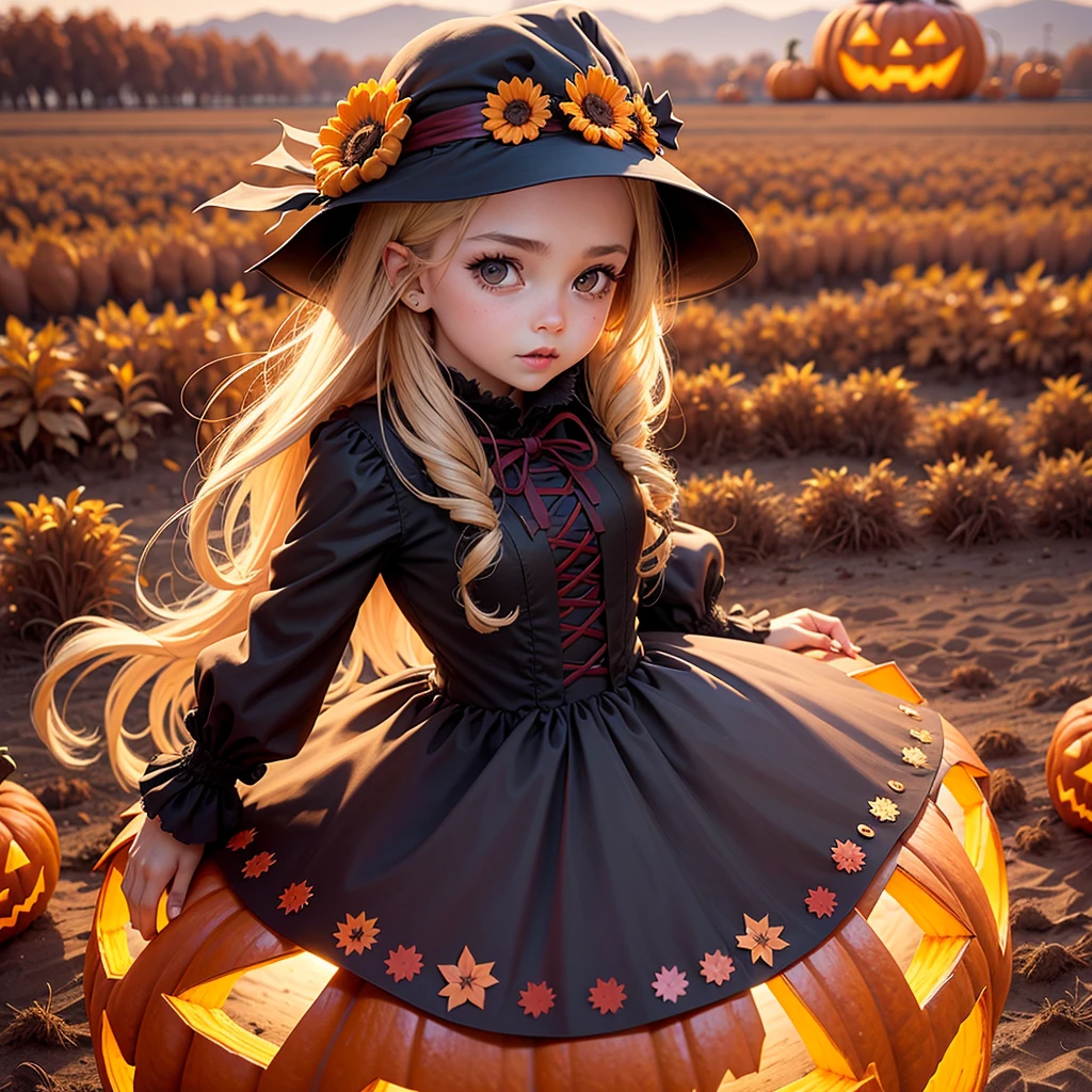 Halloween Trick or Treat, Season Autumn, Pumpkin field, girl, cute, beautiful,