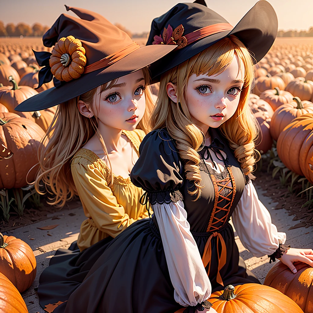 Halloween Trick or Treat, Season Autumn, Pumpkin field, girl, cute, beautiful,