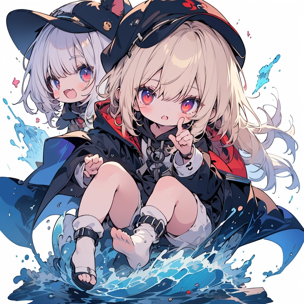 Chibi-chan wearing a black hooded cloak、The cape reaches down to the ankles、