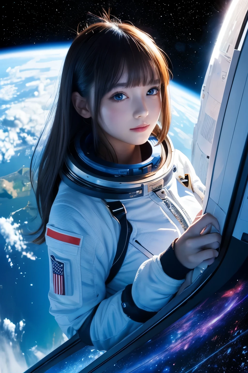 Space scenery, beautiful girl, cute, fantastic, stylish, near future