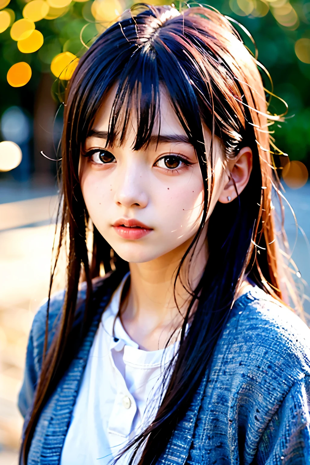 最high quality, masterpiece, 1 girl, 12~14 years old, Beautiful Face, Realistic, Soft lighting, high quality, Volumetric lighting,  photograph, High resolution, 4K,Bokeh,Student Uniform,Landscape 