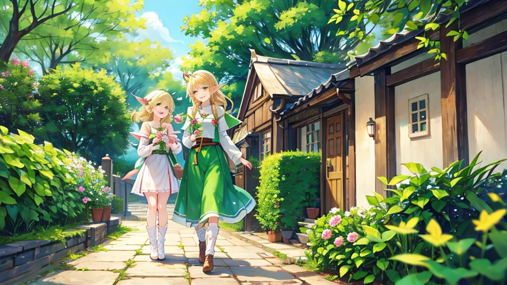 Cute Elf、Blonde、garden、stroll、smile、looks fun