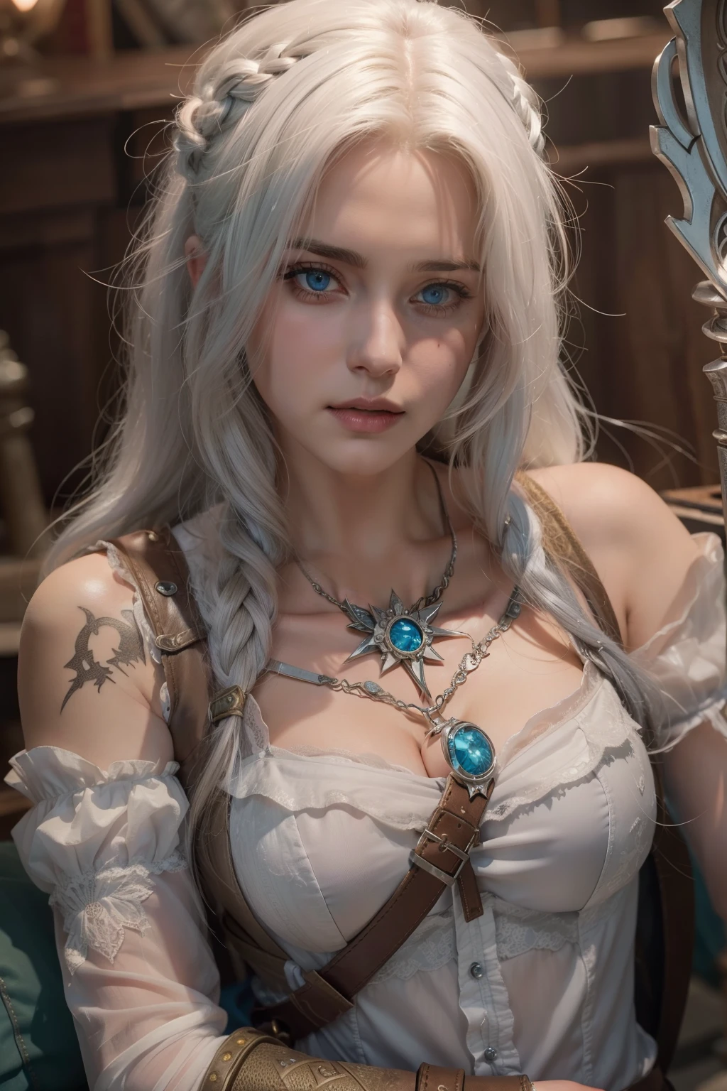 Beautiful women like Ciri from The Witcher games, With long hair and bright blue eyes, Raw work, ultra quality, 8k, hair falling over your shadow, With the night in the background, She is wearing silver medieval armor