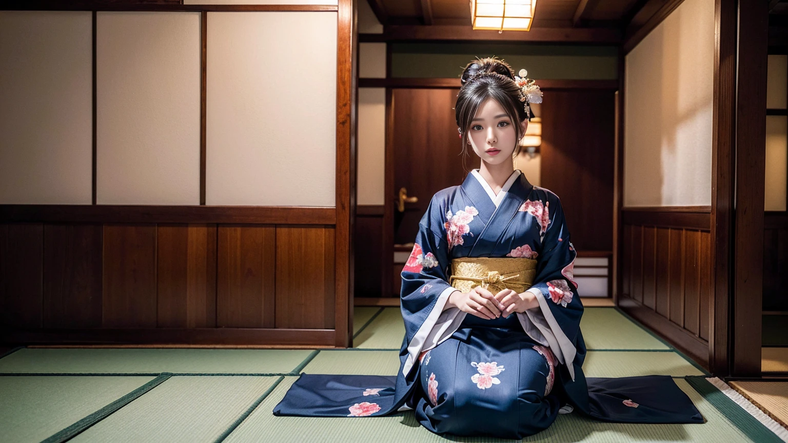 (8k, Highest quality, masterpiece, Ultra-high resolution: 1.2),kimono,Japanese-style room,In the same way,whole body