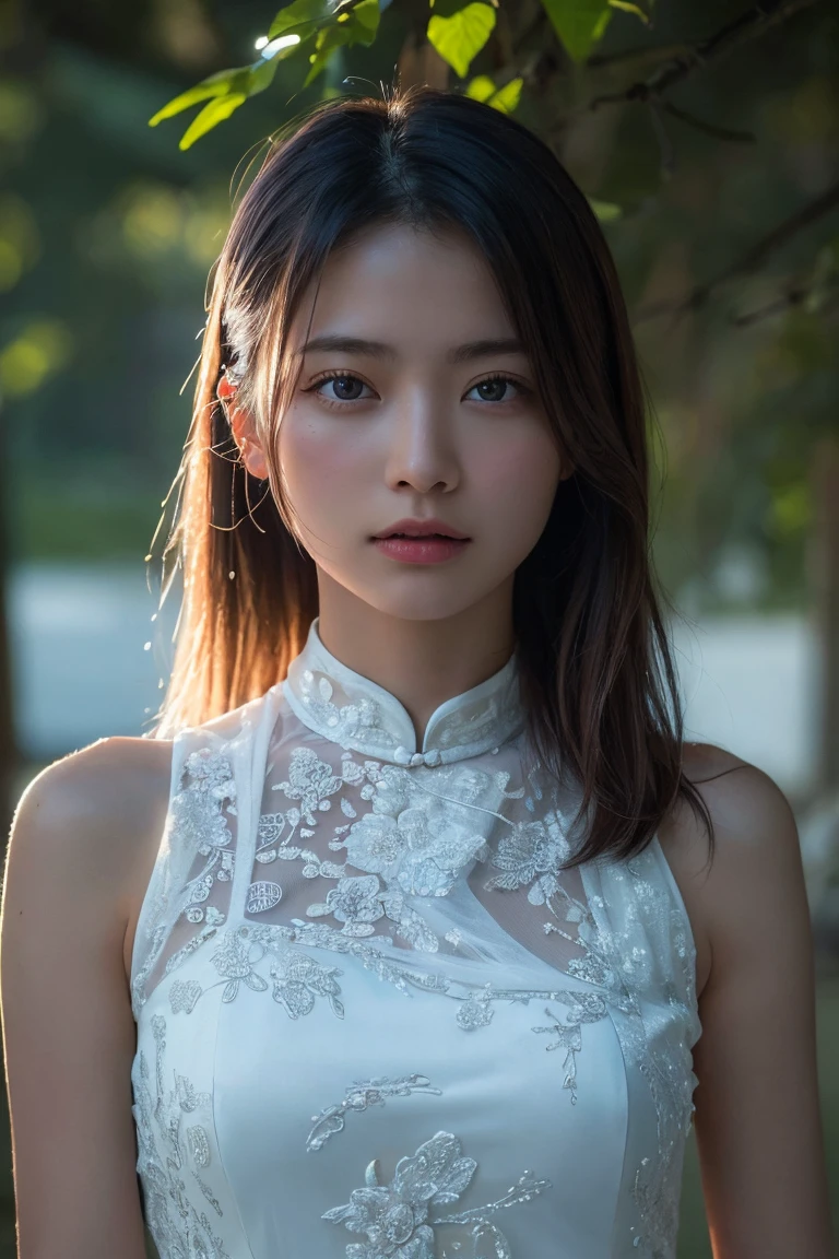 (Highest quality:1.4),(masterpiece:1.4),(Realistic:1.4),(Realistic:1.2),(超High resolution, RAW Photos:1.4),(High resolution, Very detailed:1.2),(8k:1.2),Movie Photos,a photo of a dark-haired,One Girl,alone,wear ,((China dress))、((Upper Body:1.3))