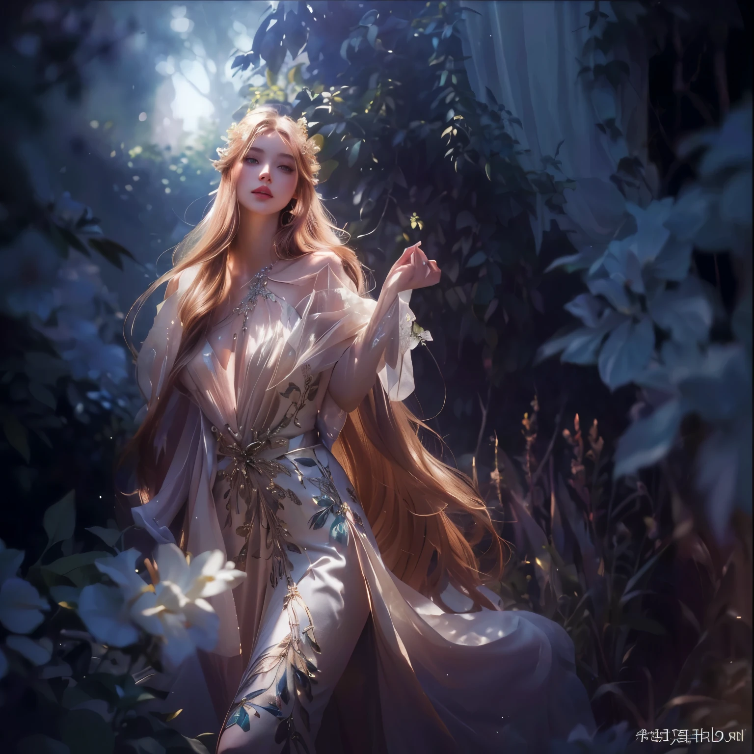 a beautiful young woman, intricate detailed face, detailed eyes, long eyelashes, delicate lips, porcelain skin, elegant expression, long flowing hair, beautiful floral dress, standing in a lush garden, sunlight filtering through the leaves, vibrant colors, serene and peaceful atmosphere, (best quality,8k,highres, masterpiece:1.2),ultra-detailed,(realistic,photorealistic,photo-realistic:1.37),cinematic lighting,vibrant colors,natural setting