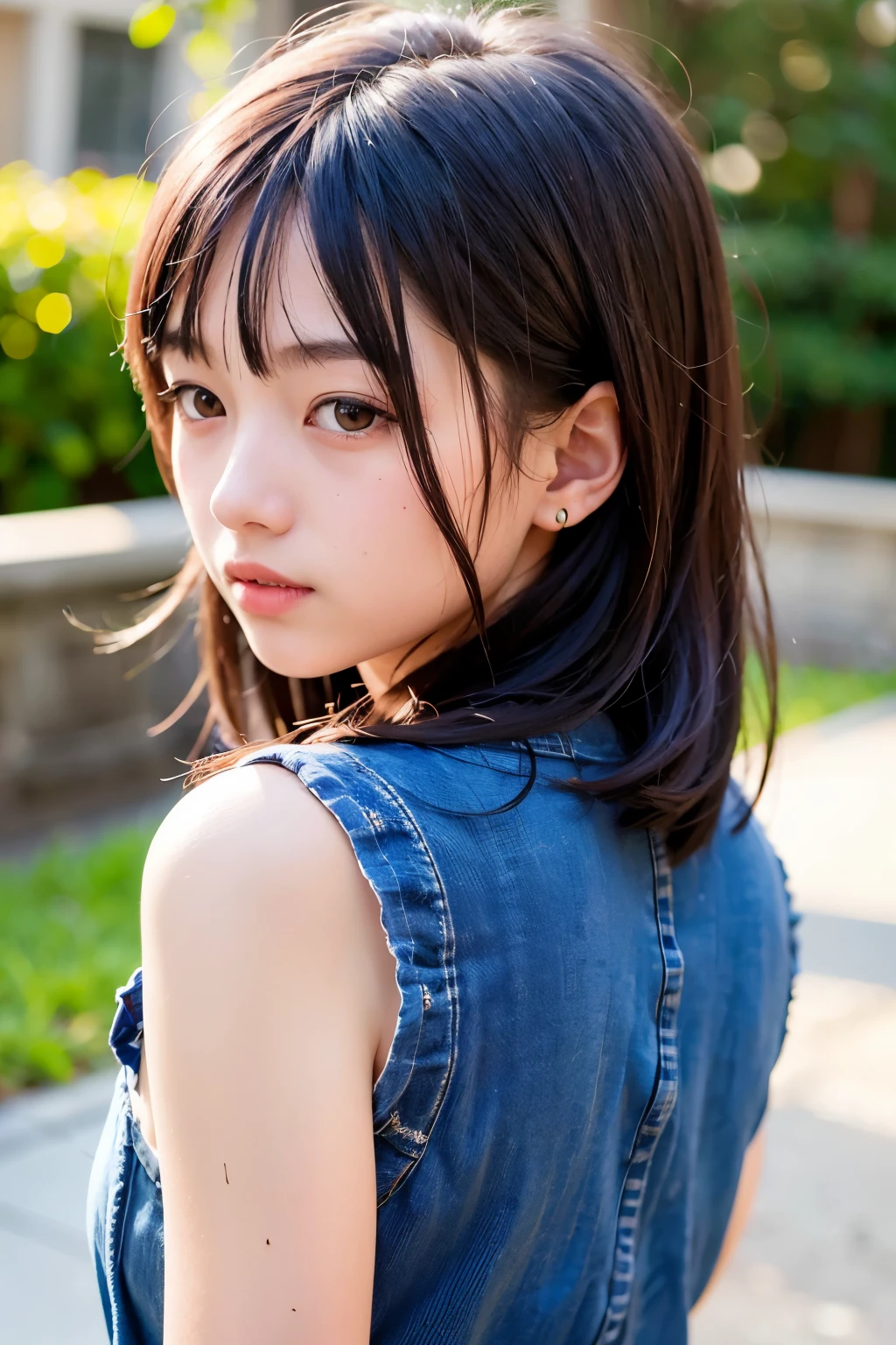 最high quality, masterpiece, 1 girl, 12~14 years old, Beautiful Face, Realistic, Soft lighting, high quality, Volumetric lighting, photograph, High resolution, 4K,Bokeh,Student Uniform,sexy,back