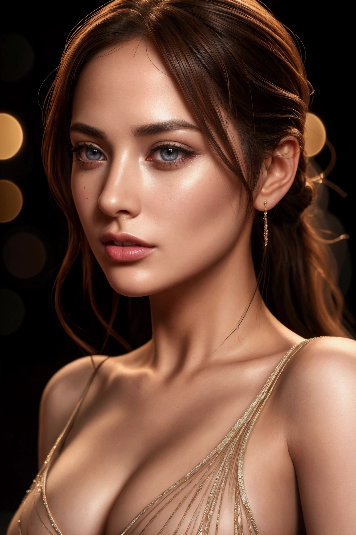 1girl, beautiful detailed eyes, beautiful detailed lips, extremely detailed face, long eyelashes, elegant dress, sexy pose, cinematic, beautiful woman, honey eyes, flawless skin, perfect body, high fashion, dramatic lighting, vibrant colors, ultra-detailed, (best quality,4k,8k,highres,masterpiece:1.2),ultra-detailed,(realistic,photorealistic,photo-realistic:1.37),HDR,UHD,studio lighting,vivid colors,bokeh