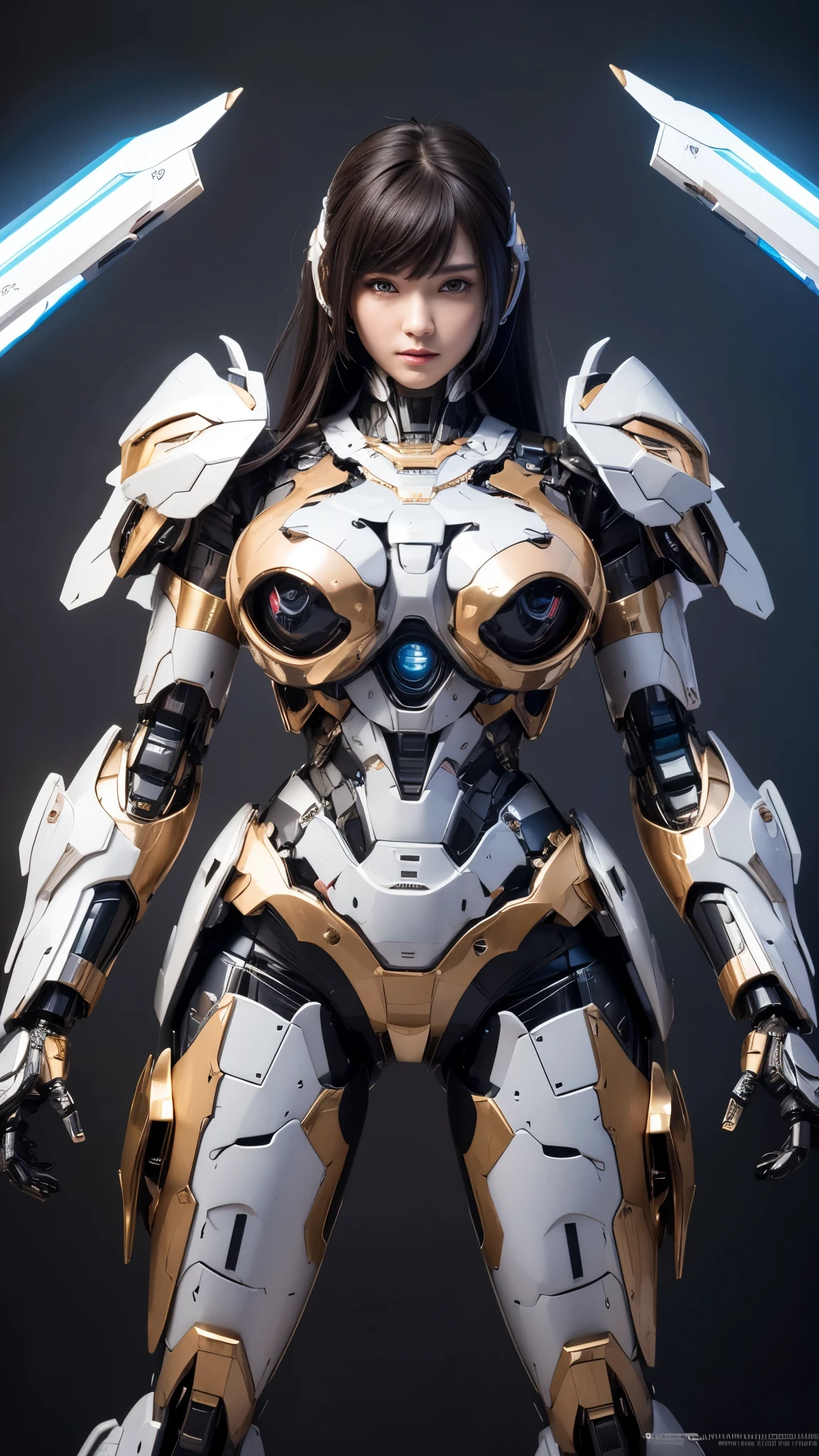 Textured skin, Super Detail, high details, High quality, Best Quality, hight resolution, 1080p, hard disk, Beautiful,(Super Heroine),Oppai Missile,beautiful cyborg woman,Mecha Cyborg Girl,Battle Mode,Girl with a Mecha Body,She wears a battle cyborg mech with a weapon,Fulll body Shot