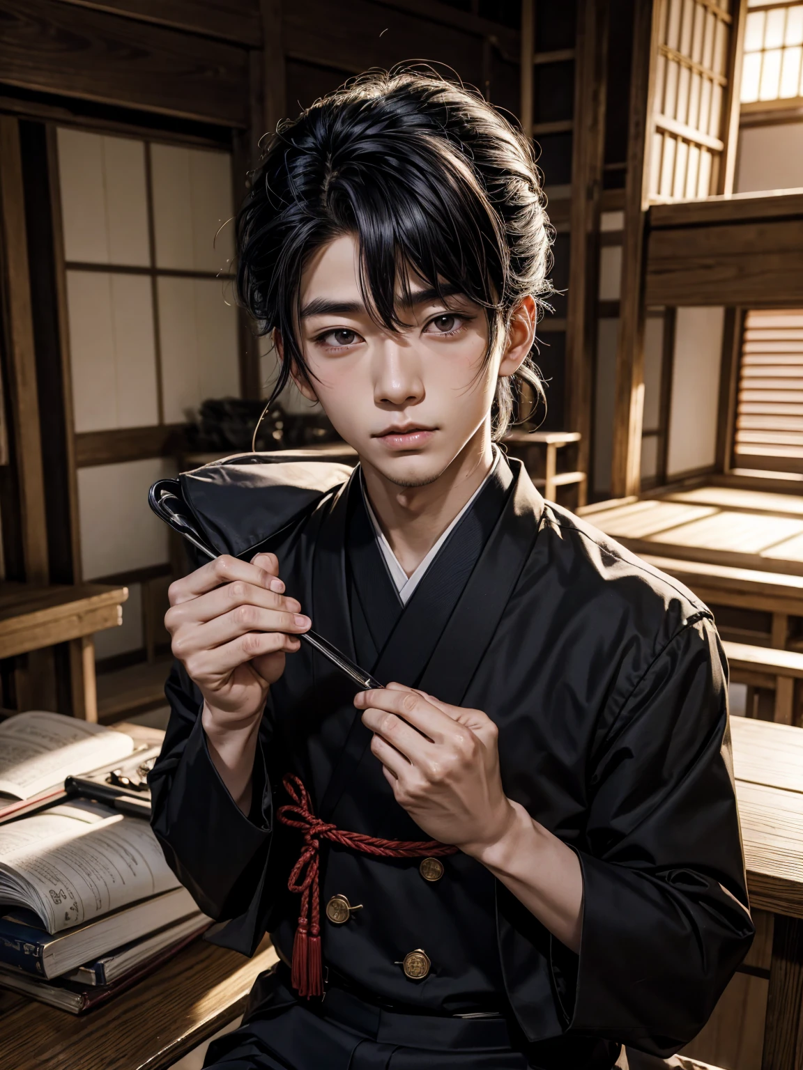 (Name: Urushibara Ryukii), Handsome, , japanese Black School Boy Uniform , Mullet Hairstyle, Modern Japan, White Skin