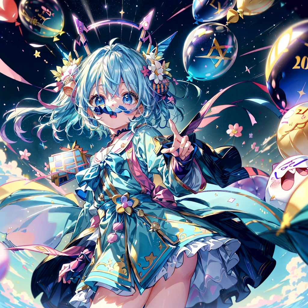 Absurd、Little男の子、(((Highest quality、Masterpiece、Award-winning works、The best dynamic composition、Super detailed、Anime Style、Perfect Anatomy)))、Little、cute、Flying in the sky with lots of balloons、Wearing a blue costume、cute、Little、Heartwarming、kawaii tech,