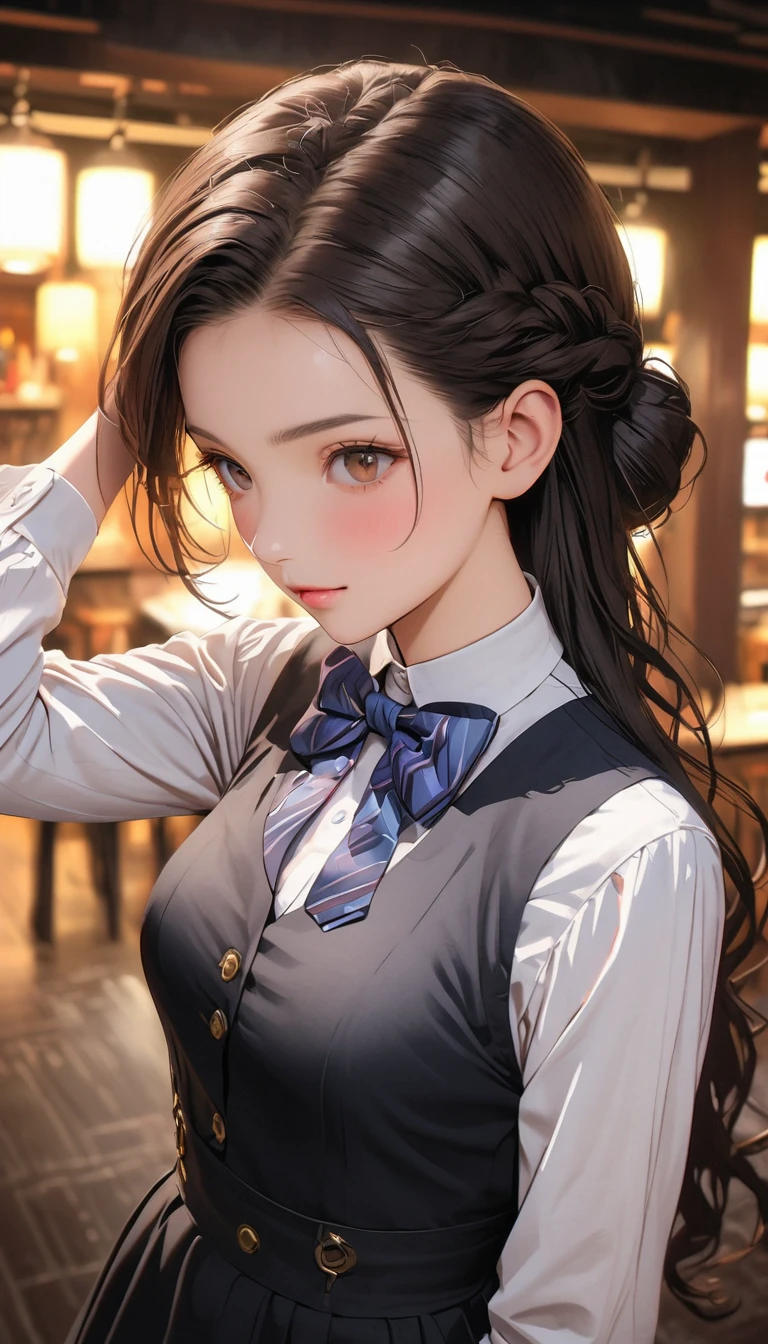 (Highest quality、masterpiece、High resolution、detailed), (Realistic skin texture:1.3), (detailedな目、Beautiful Face), One girl,, 3D Anime Real,, rtrophto1
break
//Fashion Vintage Chic,
Vintage chic costume with bow tie and suspenders, Start with a tailored vest or waistcoat in a classic color like black., Navy blue, or charcoal grey, Pair with high-waisted pants or a pencil skirt for a sophisticated silhouette.。, Pair a crisp white button-down shirt with a colorful bow tie、Your individuality stands out。,
break
Layer on a pair of matching suspenders for a stylish and functional touch, Complete the ensemble with polished oxfords or loafers.、Wear your hair in soft waves or a sleek updo。, This vintage-inspired costume、Perfect for theme parties and cosplay events。, break