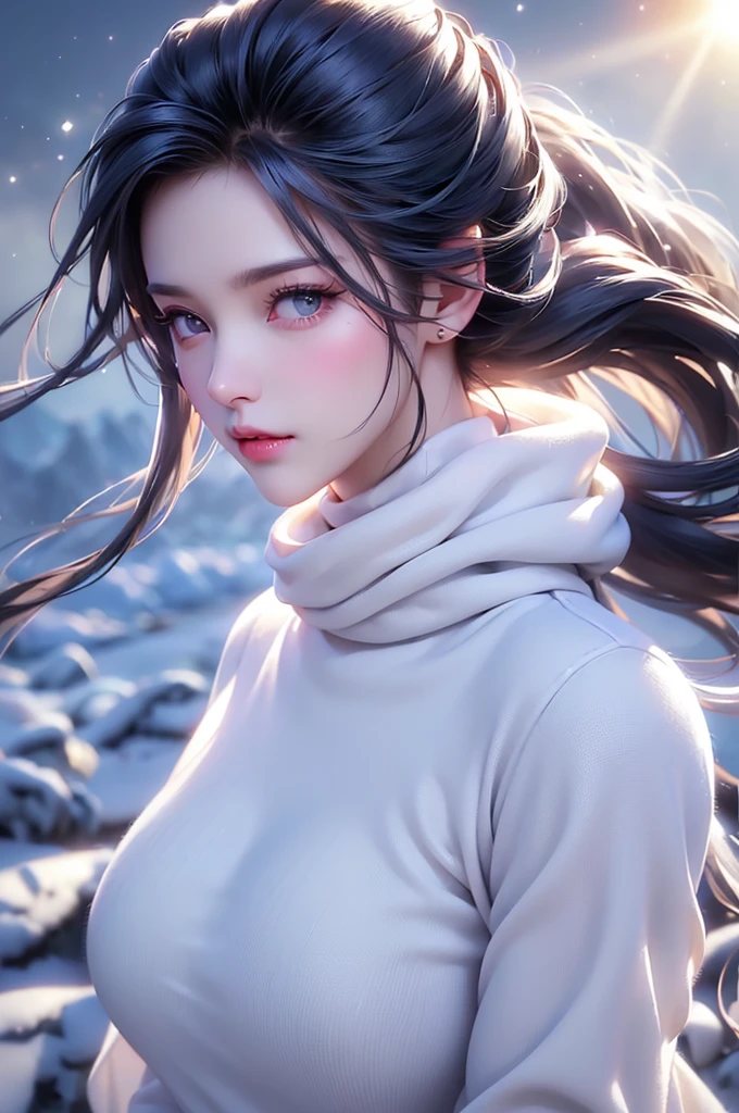 (Above the knees image)((masterpiece:1.5、8k、Portraiture、フォトリアリスティックでVery detailedなCG、Very detailed、Particle Effects、Dynamic Effects、Written boundary depth、Cinematic Light、Lens flare、Ray Tracing、Tabletop、Realistic:1.4、Ultra-high resolution:1.2、Realistic、Realistic))((alone、Turtleneck dress,No sleeve、Woman in white fur coat:1.4、Exposed sideways breast doll-like pose、Detailed face、bright表情、young, bright, Whiter skin、Small breasts:1.4、Best Looks、Ultimate beauty、Grey hair with shiny highlights:1.8、bright and shiny hair,、Arranged Hair、Hair dancing in the wind))(morning、In the background is a snowy hill overlooking the ruins...)
