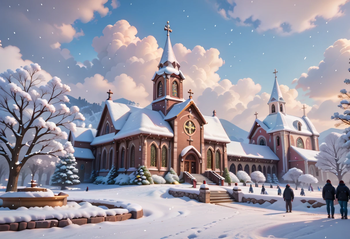(white church), snow, snowfall, snowing, prairie, winter landscape, masterpiece quality, ultra HD, 4K, best quality