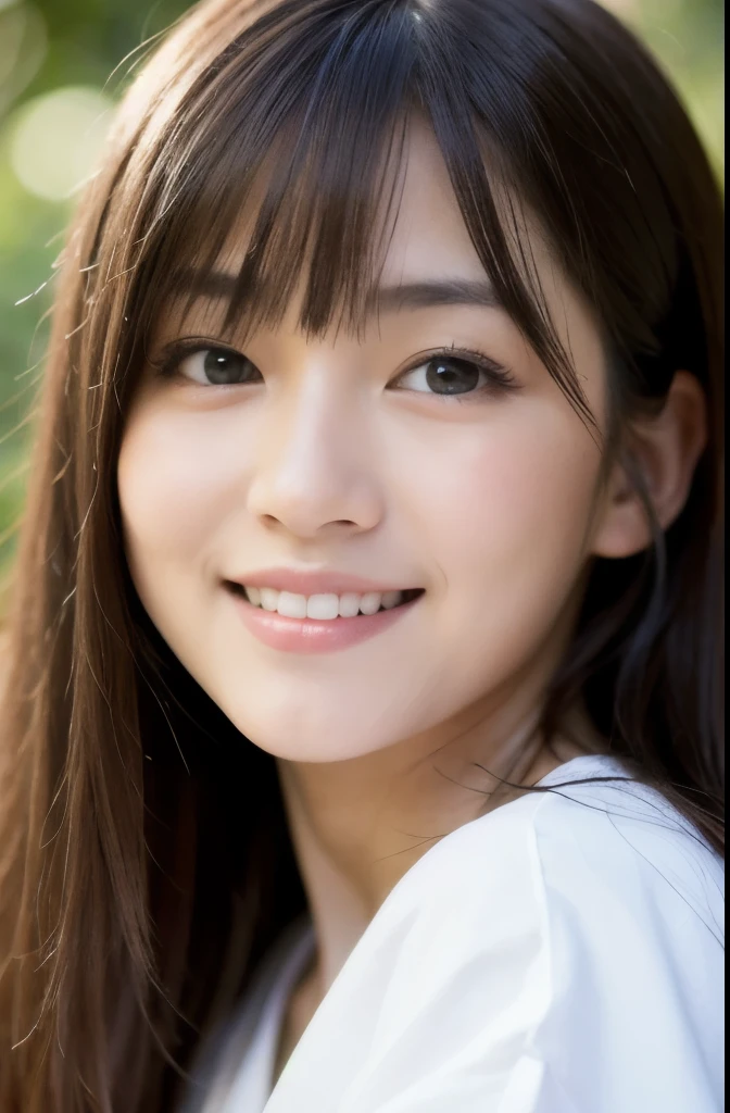 best quality, face focus, soft light, ultra high res, (photorealistic:1.4), RAW photo,(Shinozaki Ai),
1japanese girl, solo, cute, kawaii, smile, (pupil, lights in the eyes), detailed beautiful face, (busty),(high resolution detail of human skin texture),(long hair),(portrait), chest up, white traditional kimono, in the forest,