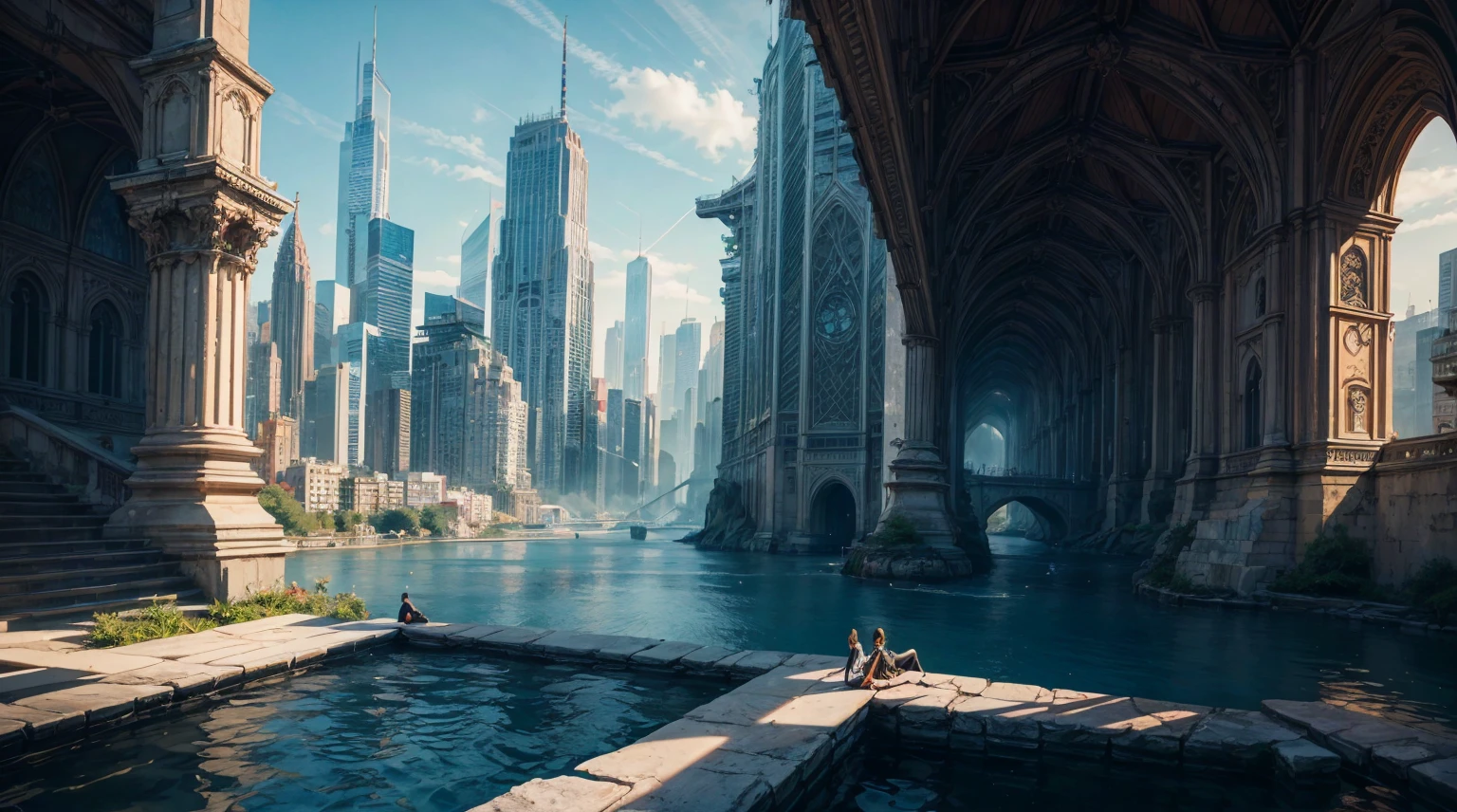 (best quality,4k,8k,highres,masterpiece:1.2),ultra-detailed,(realistic,photorealistic,photo-realistic:1.37),huge castles,skyscrapers floating in the sky,utopia,top quality fantasy,cyberpunk isekai,giants waterfall,mother nature,unimaginable,unbelievable,virtual reality,oasis of serenity,colorful neon lights,futuristic technology,vibrant cityscape,awe-inspiring architecture,unlimited possibilities,mesmerizing view,ethereal atmosphere,enchanting environment,majestic structures,thousands of feet high,sparkling clear water,breathtaking scenery,transcendent beauty,surreal landscape,architectural marvels,wonder of nature,harmony between man and nature,limitless imagination,urban paradise,dream-like setting,unrealistically magnificent,picture-perfect moments,serene tranquility,spellbinding aesthetic,awe-inducing skyline