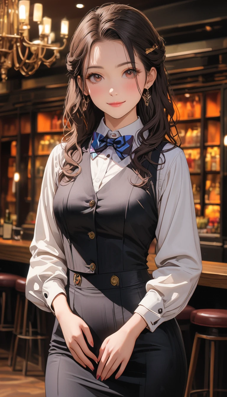 (Highest quality、masterpiece、High resolution、detailed), (Realistic skin texture:1.3), (detailedな目、Beautiful Face),  One girl,, 3D Anime Real,, rtrophto1
break
//Fashion Vintage Chic,
Vintage chic costume with bow tie and suspenders, Start with a tailored vest or waistcoat in a classic color like black., Navy blue, or charcoal grey, Pair with high-waisted pants or a pencil skirt for a sophisticated silhouette.。, Pair a crisp white button-down shirt with a colorful bow tie、Your individuality stands out。, 
break
Layer on a pair of matching suspenders for a stylish and functional touch, Complete the ensemble with polished oxfords or loafers.、Wear your hair in soft waves or a sleek updo。, This vintage-inspired costume、Perfect for theme parties and cosplay events。, break