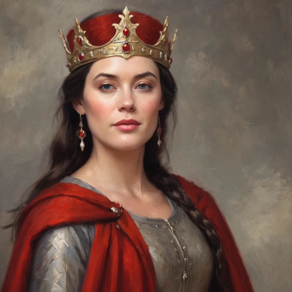 painting of a woman wearing a crown and red cloak, masterpiece! arwen portrait, beautiful androgynous prince, beautiful character painting, portrait of emily blunt as queen, digital renaissance painting, detailed 4 k painting, portrait of a knight woman, richard iv roman king, richard iv roman king photo, portrait painting of a princess, high quality digital painting